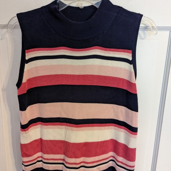 Host Pick! Preston & York Petites Navy & Pink Striped Sleeveless Sweater sz PM - Picture 1 of 7